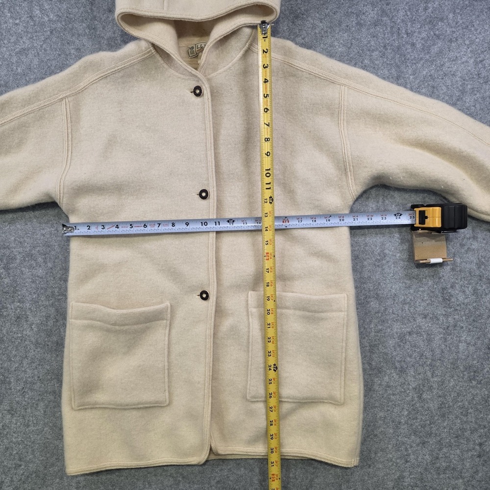 VTG‎ LL Bean Womens Medium Beige 100% Wool Hooded Parka Austria Jacket Sweater - Picture 9 of 16